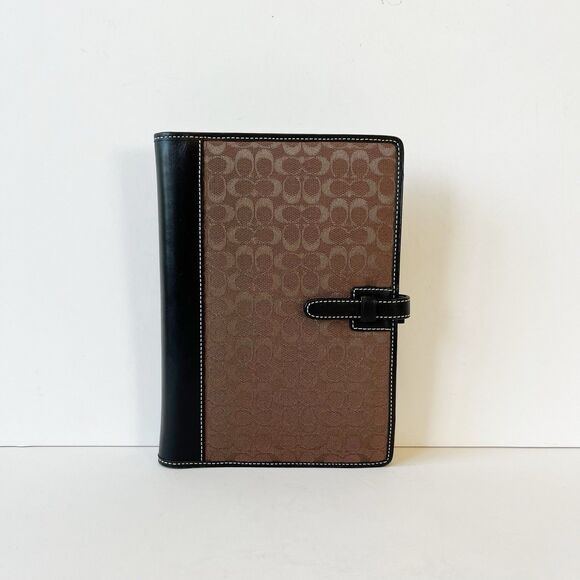 Coach Signature C Note Pad Cover And Card Holder 8.5x6 Brown Leather No Pen - Picture 1 of 9